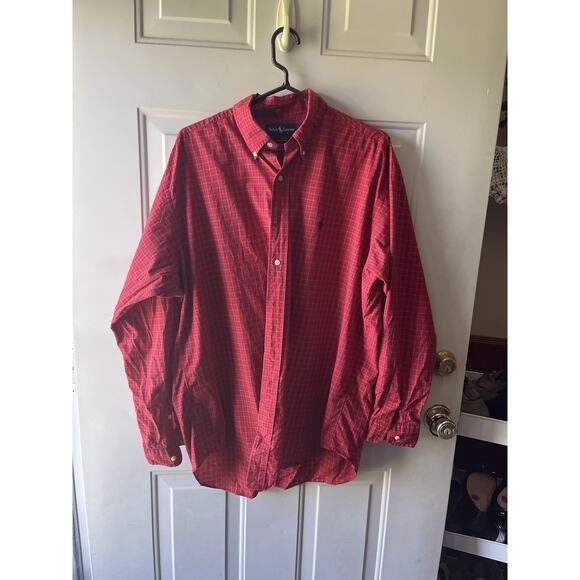 Ralph Lauren Blake Men's L Red Plaid Long Sleeve Button Down Shirt Cotton - Picture 2 of 5